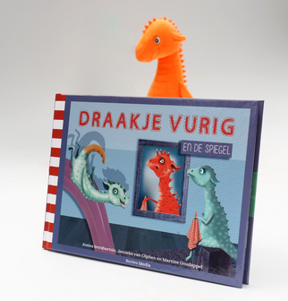 Set boek Draakje Vurig en de spiegel + Knuffel Draakje (oranje/rood)