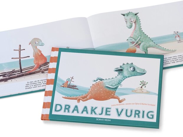 Set boek Draakje Vurig + Knuffel Draakje (rood/oranje)   